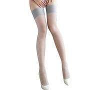 Lazzboy Chaussettes Jarretelles Pour Femmes Couleur Unie Montantes Extra Larges Non Extensibles Bas Sexy Tentation Grande Taille Autofixants Porte Avec Antidérapant (Gris,Taille unique)