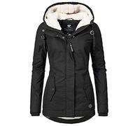 Lazzboy Manteau Femme Hiver Polaire Veste D'Hiver à Capuche Fourrure Grande Taille Mode éPaissir Manteau Chaud Couleur Unie Jacket à Boutons Corne Zippé DéContracté Hiver Outerwear Sweat(Noir,L)