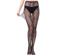 Lazzboy Sexy Femme Collant Imprimé Bas Résille Élastique ÉLasticité À Bretelles Longues Pour Femme Avec Profil Ouvert Collants Sexy Tentants (Hors Sous-Vêtements)(Imprimé Fleurs,One Size)