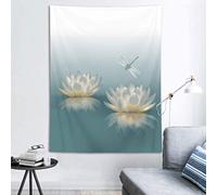 LB 130x150cm Tapisserie Murale Fleur de Lotus Tenture Murale Libellule et nénuphar Couverture Murales Zen Spa Tapisseries Decoration Murales pour Maison Salon Chambre Dortoir