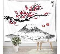 LB 150x130cm Tapisserie Murale Fleur de cerisier rouge Tenture Murale Montagne gris Couverture Murales Japonais Tapisseries Decoration Murales pour Maison Salon Chambre Dortoir