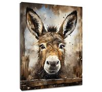 LB Décoration Murale Âne de ferme Poster Mural Animal brun rustique Toile Peinturen Rétro pour Salon Cuisine Bain Chambre Bureau Domicile,30x40cm Pas de Cadre