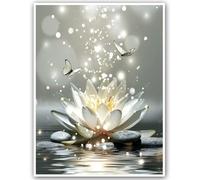 LB Décoration Murale Spa Zen Gris Poster Mural Fleur de nénuphar blanc avec papillon Toile Peinturen Yoga Détente pour Salon Cuisine Bain Chambre Bureau Domicile,30x40cm Pas de Cadre