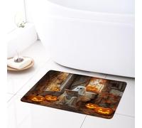 LB Halloween Effrayant Tapis de Bain Fantôme lisant Un Journal sur Les Toilettes Paillasson 60x40cm Citrouille d’Automne Doux Absorbant Lavable Tapis pour Salle de Bains Chambre Intérieur Décorations