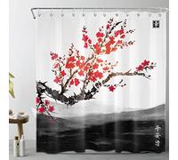 LB Oriental Sakura Cerisier Paysage Far Mountains Polyester Tissu Résistant À l'eau Salle De Bain Décor Rideau De Douche Ensemble avec 12 Crochets, 180x200 CM