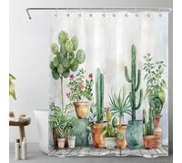 LB Plante succulente Rideaux de Douche 120x175cm(LxH) Cactus Vert de Ferme Rideaux de Bain avec Crochets, Jardin Botanique Extra Court Imperméable Polyester Anti Moule Salle de Bain Décor