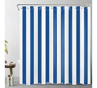 LB Rayures Bleu Marine Rideaux de Douche 240x175cm Ligne Bleue Blanche Rideaux de Bain avec Crochets, Géométrie Simple Minimaliste Extra Large Imperméable Polyester Anti Moule Salle de Bain Décor