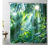 LB Rideau Douche Forêt Verte, Rideau de Douche Anti Moisissure,240x175cm | Rideau Douche Tissus Lavable Imperméable,Deco Salle de Bain avec 16pcs Anneau,Rideaux de Douche Tropical Palme Jungle Arbres