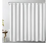 LB Rideau Douche Gris Blanc Rayé,Rideau de Douche Anti Moisissure,180x200cm | Rideau Douche Tissus Lavable Imperméable,Deco Salle de Bain avec 12pcs Anneau,Rideaux de Douche Abstrait Rayures Grises