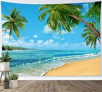 LB Tapisserie Murale Île tropicale Tenture Murale Palmier sur la plage de Blue Ocean Couverture Murales Paysages côtiers Tapisseries Decoration pour Maison Salon Chambre Dortoir,200x150cm