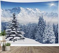 LB Tapisserie Murale Montagne Enneigée Tenture Murale Forêt Pins Couverture Murales Paysage D'Hiver Tapisseries Decoration Murales pour Maison Salon Chambre Dortoir,200x150 cm