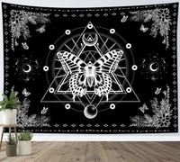 LB Tapisserie Murale Papillon gothique Tenture Murale Tarot noir et blanc Soleil et Lune Couverture Murales Fleurs et plantes Tapisseries Decoration pour Maison Salon Chambre Dortoir,200x150cm