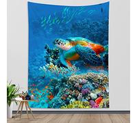 LB Tortue Mer Tapisserie Murale La vie Marine Océan Bleu Tenture Murale Poissons Tropicaux Corallien Couverture Murales Sous Marin Tapisseries Decoration pour Maison Salon Chambre Dortoir,150x200cm