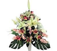LBA Centre de Fleurs artificielles pour cimetière, prêt à être introduit dans Les Pots de tombes ou de niches. Plusieurs modèles (Blanc et Rose)