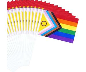 LBGTQ+ Lot de 50 drapeaux de la fierté Progress Pride Month Accessoires LBGTQ+ Drapeaux à main avec inclusion et progression Décorations pour défilés Arc-en-ciel Festival Fête