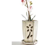 lbgwp60-1 Petit Pot À Orchidée Hexagonal En Céramique De 10,2 Cm Avec Trous Et Soucoupes Pour Rempotage - Pots De Fleurs De Jardin Pour Plantes D'Intérieur Et D'Extérieur - Favor La Circulation De