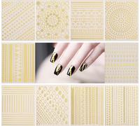 Lbgwp60-10 Feuilles Or Nail Sticker Ongles, 3d Auto-Adhésif Autocollant D'art D'ongle Lignes Ruban À Rayures Désign, Métallique Nail Art Autocollants Accessoires Pour Diy Salon Domicile Ongle Décorat