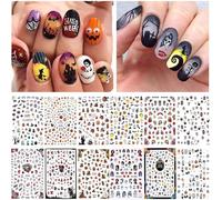 Lbgwp60-12 Feuilles Autocollants À Ongles Halloween,Holographique Nail Ongles Autocollants 3d Mixte Chauve-Souris Sorcière Citrouill Transfert Fleur Nail Autocollant Décoration Accessoires