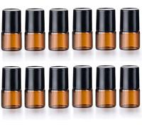 Lbgwp60-12pcs Essential Oil Glass Roller Bottles Mini Tiny Refillable Empty Aromatherapy Perfume Liquid Amber Glass Roll On Bottles Vials Metal Rollerball Bottles Jar (1ml)