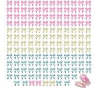 Lbgwp60-150 Pcs Mini N?uds En Résine Pour Ongles Décoration Forme De N?ud Pour Ongles Diy Breloques Pour Ongles En Résine 3d N?ud Pour Nail Art Artisanat Et Décoration (Rose,Bleu Nil,Jaune Clair)