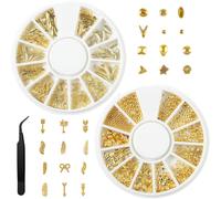 Lbgwp60-2 Boîtes Bijoux Ongles Nail Art Avec 1 Pince À Épiler, Charms Dangle Dart Dongle, Deco Ongle Nail Art, Mini Rivets En Métal Punk Nail Charms, Ongles Charme Cônes Pointes Bijoux