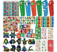 Lbgwp60-218 Pièces Papeterie Scolaire De Noël, 24 Noël Cadeaux Sacs Règles Crayons Gommes Taille-Crayons Bracelets Papier À Gratter Autocollants - Pour Noël Cadeau Jeux Récompense Fête Faveurs