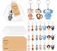 Lbgwp60-24pcs Mini Porte-Clés Animaux, Sets Porte Clef Dessin Animé Pour Enfant, Avec Sachet Organza Et Etiquette Merci, Cadeaux Dinvités Pour Anniversaire Mariage Baptême Fête Et Décoration De Sac D
