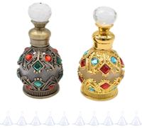 Lbgwp60-2pièces Rétro Bouteille De Parfum, Rechargeable Vide Bouteille, Mini Flacons De Parfum D'huiles, Bouteille De Parfum Vide Vintage, Peut Contenir 15 Ml, Avec 10 Entonnoirs(Patine Dorée Et Cyan