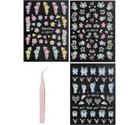 Lbgwp60-3 Feuilles Printemps Été Fleur Stickers Ongles Nail Art Autocollants Ongles Autoadhésif 5d Deco Ongle Nail Art Design Manucure Convient Aux Femmes Et Aux Filles,Avec Une Pince À Épiler Rose