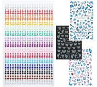 Lbgwp60-3 Feuilles Sticker Ongle Papillon Fleur,+1feuilles Strass Autocollant, Adhésif Manucure Décoration Printemps Eté Pour Femme Fille,Pour Le Maquillage Du Vi , Décoration Nail Art