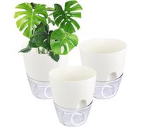 Lbgwp60-3 Pièces Pots De Fleurs Blanc 15.3cm Largeur, Automatique Pots Avec Système D'arro Automatique, D'arro Automatique Pots Transparent Avec Système De Mèche Aux Balcon, Intérieurs