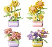 lbgwp60-4 Pieces Bouquet De Fleurs Briques De Construction, Succulente Fleure Bouquet Bloc De Construire Pour Décoration Des Chambres,Des Tables À Manger Bloc Construction Fleur