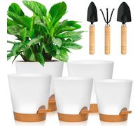 Lbgwp60-5 Pcs Pots De Fleurs En Plastique, Jardinières À Arro Automatique Avec Trous De Drainage, Plantes En Plastique Aux Jardins De Balcon Intérieurs Et Extérieurs(17.5/16.5/15/13.8/12.5cm)