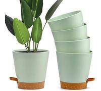 lbgwp60-5Pcs Pots De Fleurs En Plastique Auto-Arrosant, Ø 15,2 X 11 Cm Rond Pot De Fleurs Intérieur Extérieur Avec Soucoupe Réservoir D'Eau, Bonsaï De Fleurs De Jardin, Vert