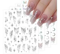 Lbgwp60-6 Feuilles Papillon Nail Art Autocollants Autocollants De Papillon Autocollants Autocollants De Papillon Autocollants De Nail Art Aurore Noir Argent Papillons Colorés Ailes Designer Stickers