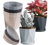 lbgwp60-6 Pièces Pots De Fleurs En Plastique, 13Cm Pot De Fleurs Épais Jardinière Anti-Racines Pots De Jardin De Style Nordique Avec Soucoupe Pour Fleurs Herbes Succulentes Cactus (3 Couleurs)