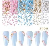 Lbgwp60-6 Sacs Flower Nail Art Charms Avec Des Perles D'or Et D'argent, 3d Ornements De Fleurs À Cinq Pétales Gemmes À Ongles Pour Femmes Filles Bricolage Conception D'ongles Fournitures