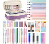 Lbgwp60-62 Set De Papeterie Aesthetic Avec Trousse Pliable, 12 Surligneurs Pastel, 4 Stylos Effaçables, 5 Stylos Gel, 6 Porte-Mines, Notes Adhésives ¿ Fournitures Scolaires Pour Étudiants (Violet)