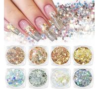 Lbgwp60-8 Colors Nail Art Glitter Diamond Dust Iridescent Nail Powder Chunky Glitter Confetti Foil Flakes Sequins For Nail Art Supplies, Gel Polish, Mermaid Makeup, Body, Resin Dancing Sparkle