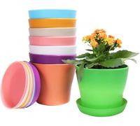 Lbgwp60-8 Pièces 14cm Pots De Plantes En Plastique Colorés, Pots De Fleurs D'intérieur De Récipient De Plante De 8 Couleurs Avec Des Plateaux De Palette Pour La Maison De Bureau (14 X 12cm)