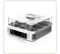 lbgwp60-8448Yaourtière Dessertière, Yaourts Desserts Fromages Blancs Faits Maison, 5 Programmes Automatiques, 9 Pots En Verre 145 Ml, Blanc/Inox