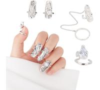 Lbgwp60-Argent Punk Doigt Ongles Griffe Anneaux, Anneaux À Ongles Ouverts Réglables En Strass Pour La Décoration À La Main, Anneau D'armure D'ongle Irrégulier Du Bout Des Doigts Pour La Décoration
