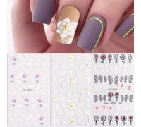 Lbgwp60-Autocollant Ongle,5d Design Stickers Ongles,3 Pcs Fleurs Stickers Nail,Autocollantspour Bricolage Autocollant À Ongles(Papillons, Fleurs, Roses Et Plumes)
