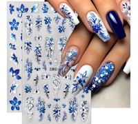 Lbgwp60-Autocollants Pour Ongles En Forme De Pétales Bleus Et Blancs - En Relief - Pour Le Printemps Et L'été - Fleurs D'orchidées - Lys - Accessoires Pour Ongles