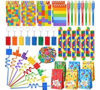 lbgwp60-Blocs De Construction Cadeau Anniversaire Enfants Invités Avec Party Stylo Secret Stylo Magique Pailles En Plastique Carnet Briques De Construction Pinata Anniversaire Pour Fille Garçon