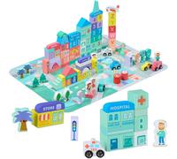 lbgwp60-Blocs De Construction Ville, Set A, 108 Pièces, Tapis De Puzzle, Bâtiments, Lettres, Chiffres, Multicolores
