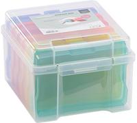 Lbgwp60-Boîte De Rangement Transparente Avec Couvercle Et 6 Boîtes Colorées, Pour Matrices De Découpe, Photos Et Autres Fournitures De Loisirs Créatifs, 21 X 18,5 X 14 Cm