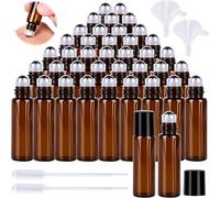 Lbgwp60-Bouteillesà Rouleaux D'huiles Essentielles,40 Pièces Flacon Roll On En Verre Avec Rouleau 5ml,Flacon Roll On Vide,Bouteille Roll On Vide En Verre,Brun Verre Flacon Roller Rechargeable