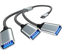 lbgwp60-Câble Répartiteur Usb C Vers Usb A, Adaptateur 3 En 1, Câble Otg Usb Type C Mâle Vers Usb A 2.0 Femelle, Avec Fonction De Transfert De Données, Pour Macbook/Samsung/Pro/Mini/Xps/Pc (Gris)