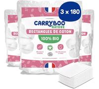 Lbgwp60-Carré Coton Bébé - Fibre 100% Naturelle Et Coton Bio - Produit Bébé Ecologique Certifié Gots - Pour L'hygiène De Bébé - Lot De 3 Packs De 180 Family Pads 8x10 Cm - Fabriqué En France